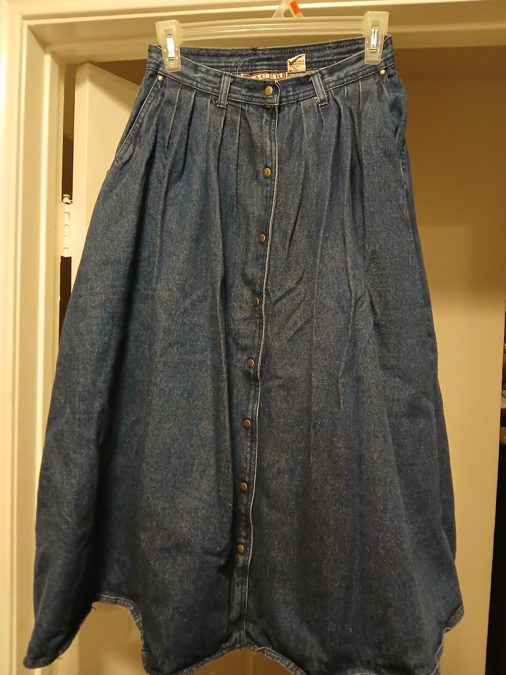 Pacer Vintage Button-Front Denim Vintage Midi Skirt - Blue